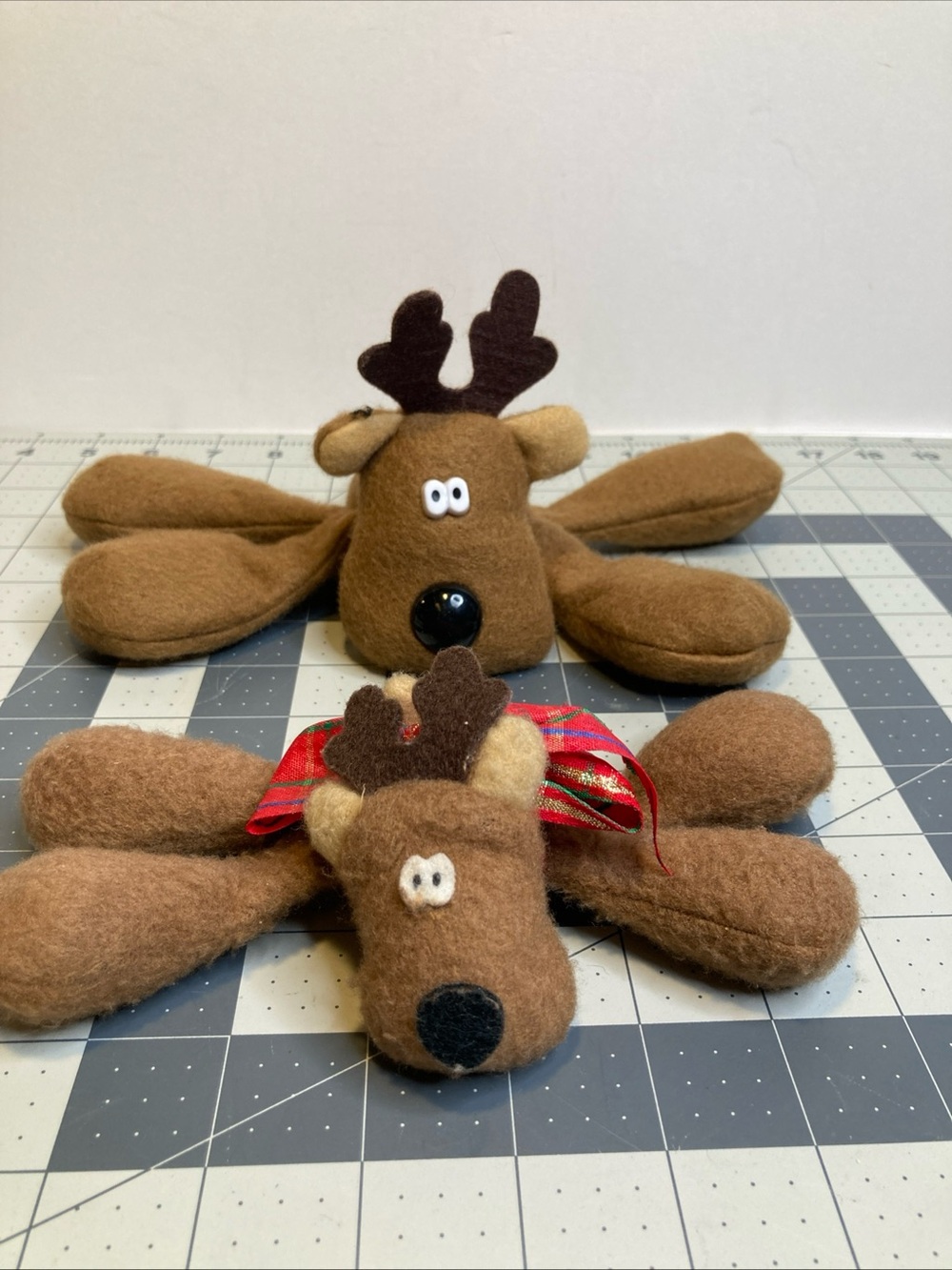 2-Vintage Hallmark Rodney Reindeer Plush Bean Bag Stuffed Toy Lot